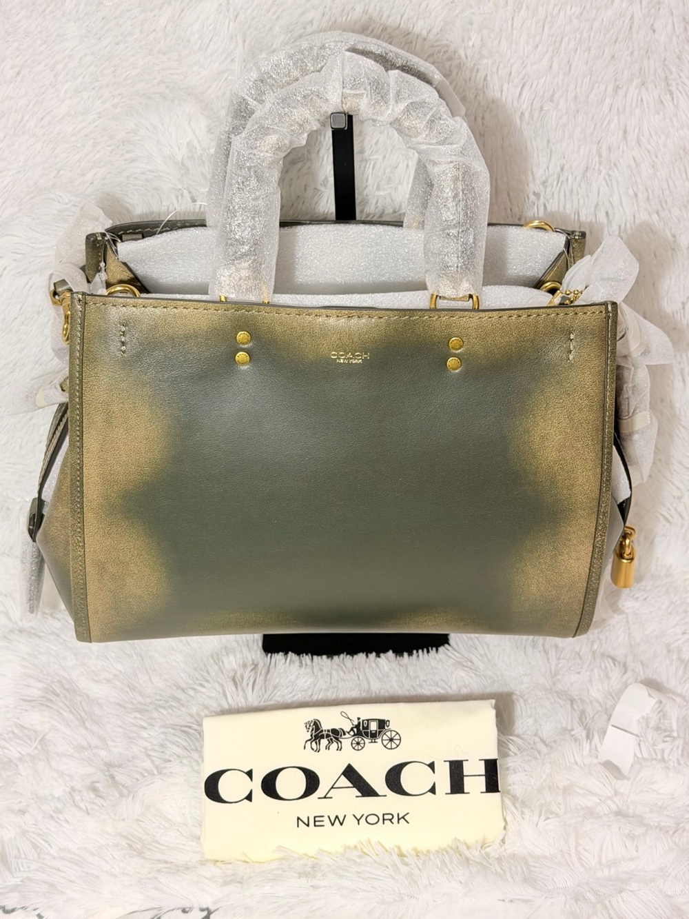 Coach Loved Leather Rogue 31 Bag Brass/Green Rub-off Soft Full Grain leather NWT